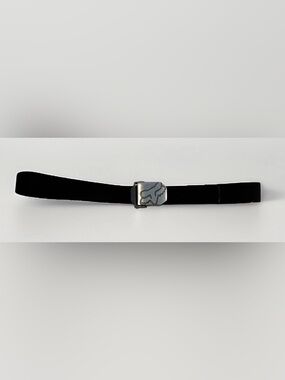 Y2K Fox Racing Belt Webbed Logo Emblem Slide Buckle Black Silver 46in Motocross